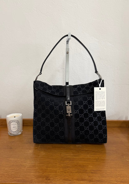 GUCCI JACKIE GG MONOGRAM SUEDE SHOULDER BAG BLACK TOM FORD