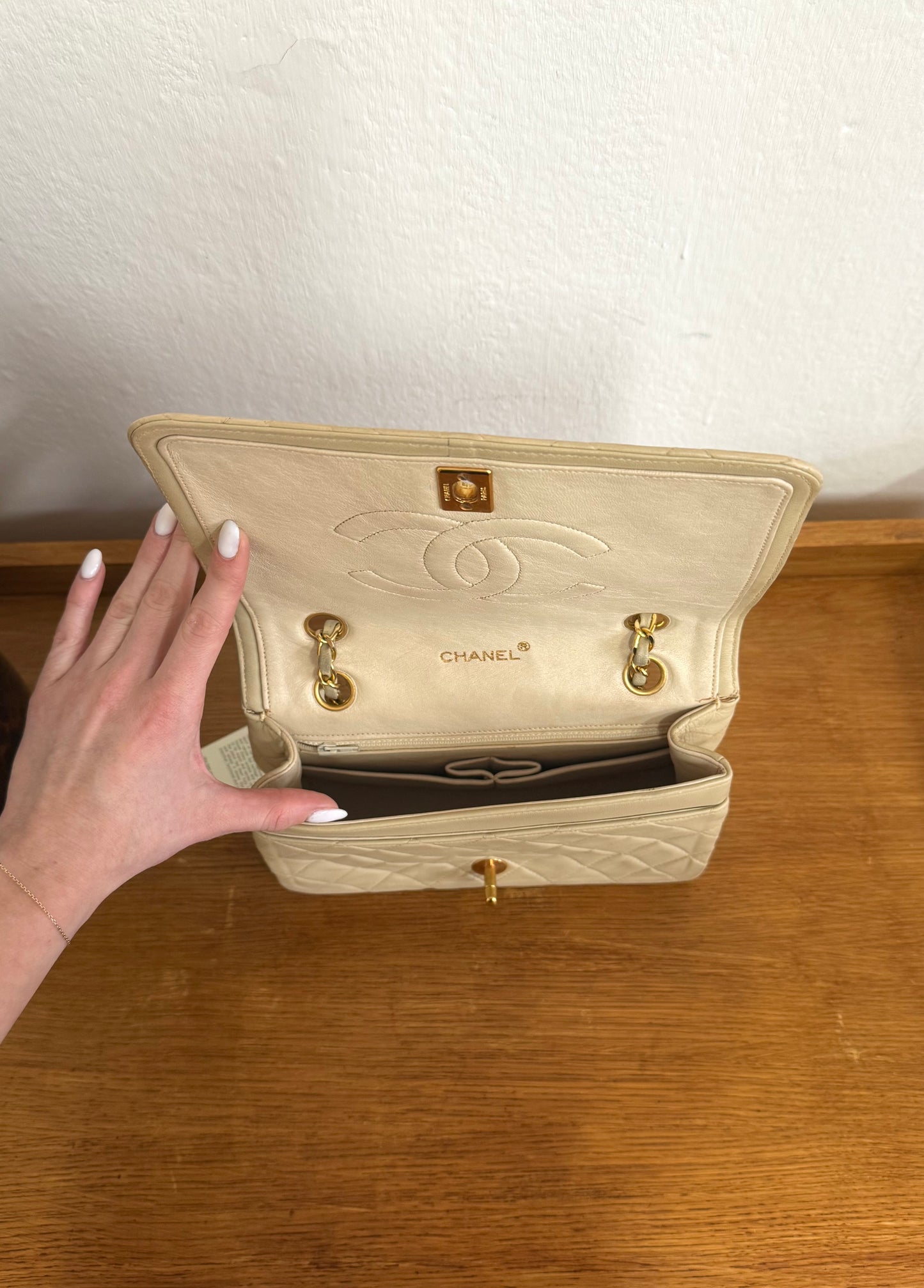 CHANEL FULL FLAP TWIST LOCK 24k GOLD BEIGE