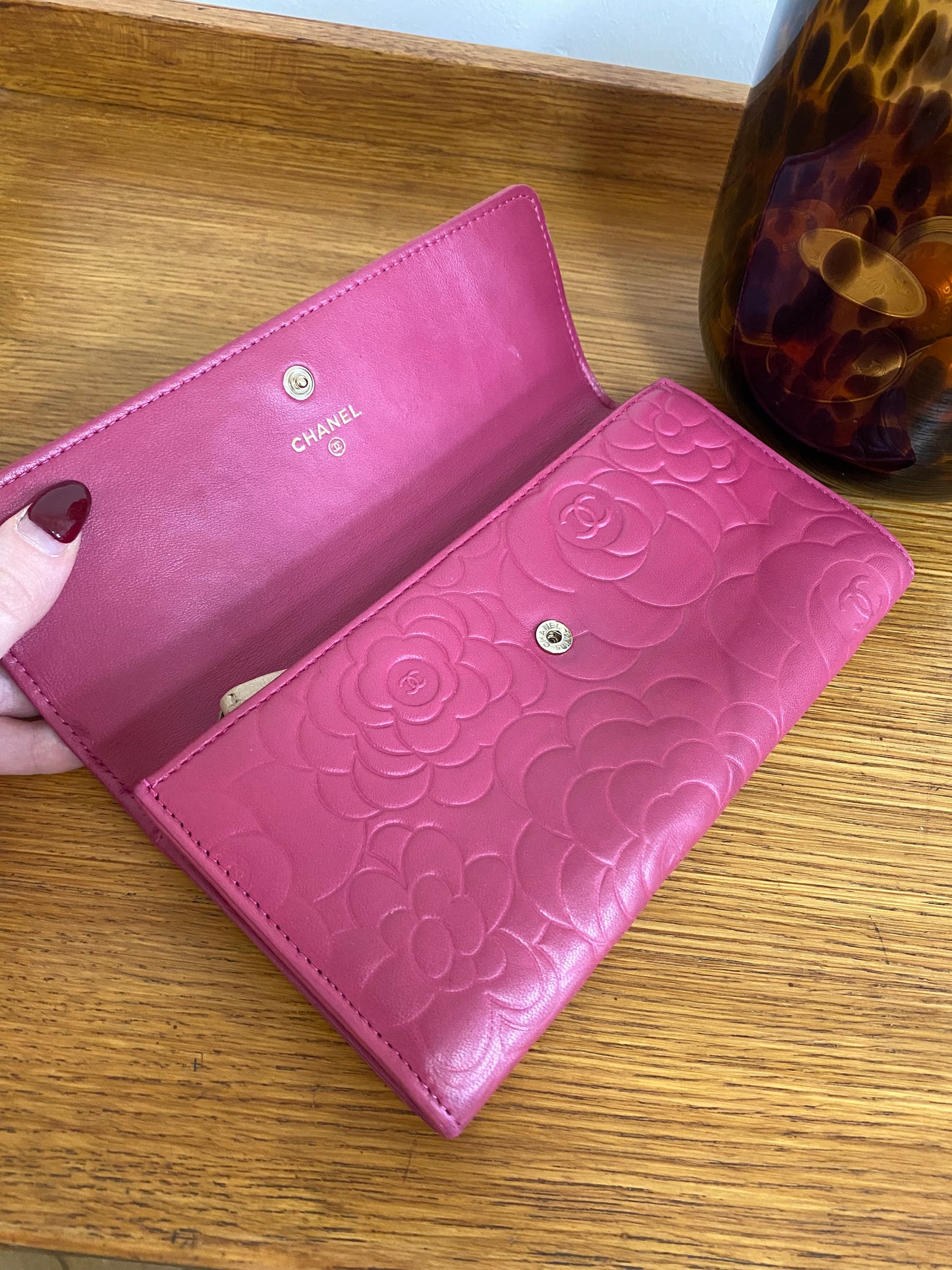 CHANEL WALLET PINK CAMELLIA GOLD