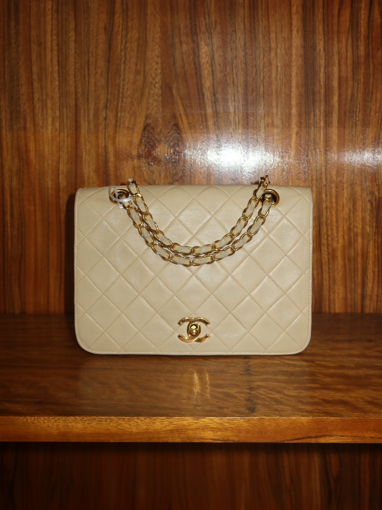 CHANEL FULL FLAP TWIST LOCK 24k GOLD BEIGE