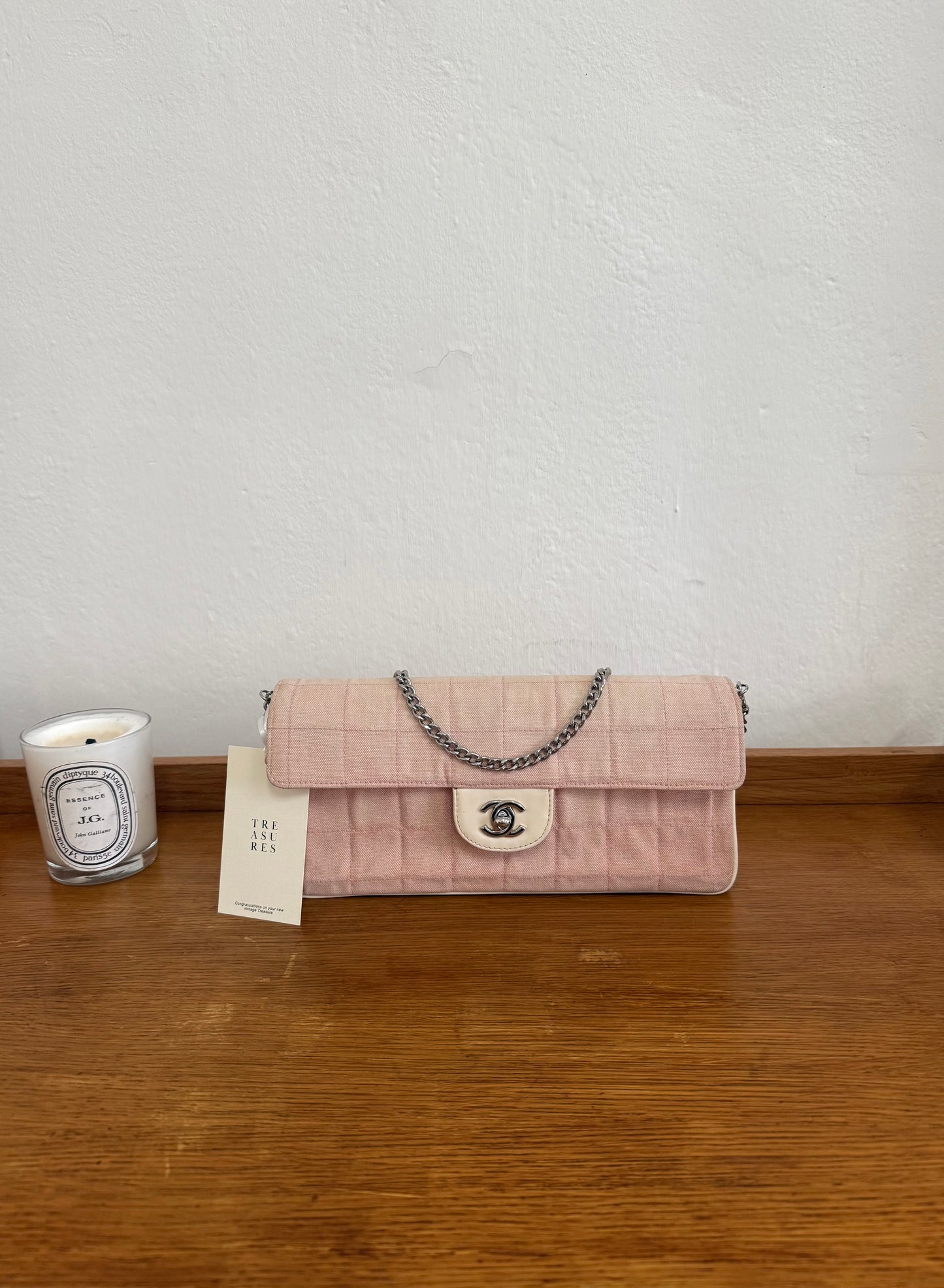 CHANEL EAST WEST CHOCOLATE BAR PINK DENIM