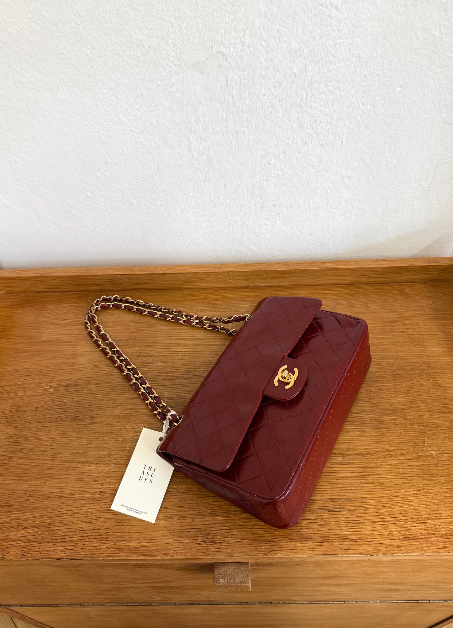 CHANEL CLASSIC DOUBLE FLAP BAG MEDIUM 24K GOLD BORDO RED