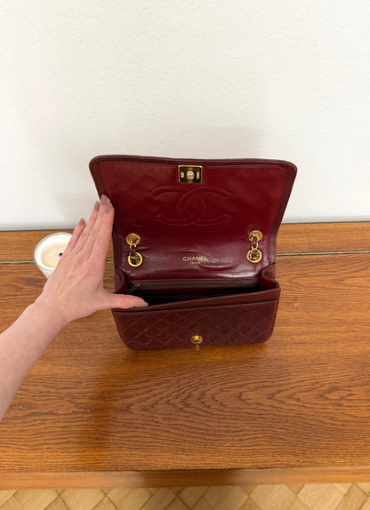 CHANEL FULL FLAP TWIST LOCK 24k GOLD BURGUNDY